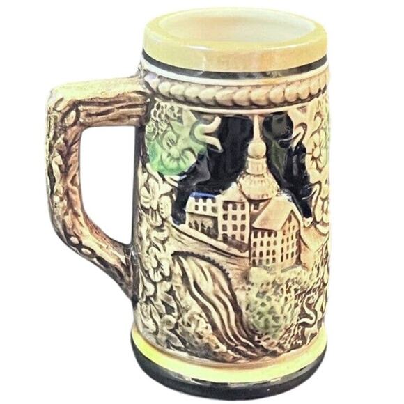 Mini German Beer Stein Mug Ceramic 3.75" Hand-Painted Glazed Vintage - Picture 3 of 6
